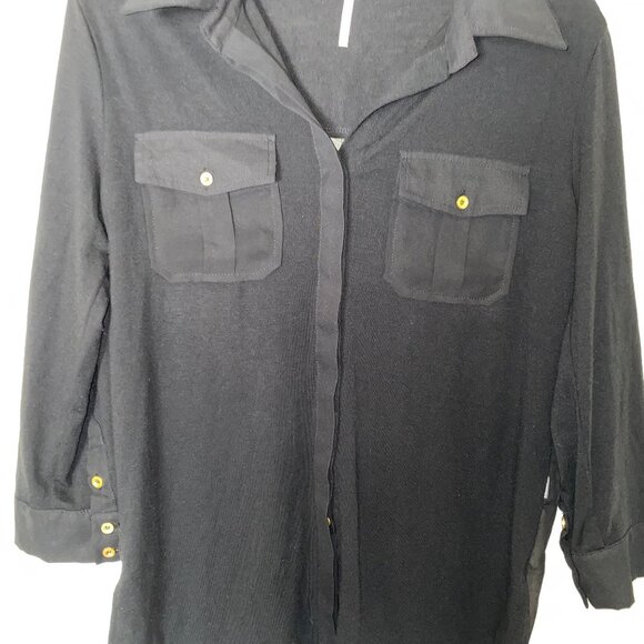 Poof Women's Black Button Down Shirt💕 Medium Back Sheer - Picture 12 of 16